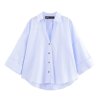 Fashion single breasted lapel poplin wide sleeved shirt for women