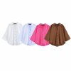 Fashion single breasted lapel poplin wide sleeved shirt for women