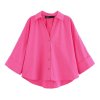 Fashion single breasted lapel poplin wide sleeved shirt for women