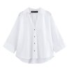Fashion single breasted lapel poplin wide sleeved shirt for women